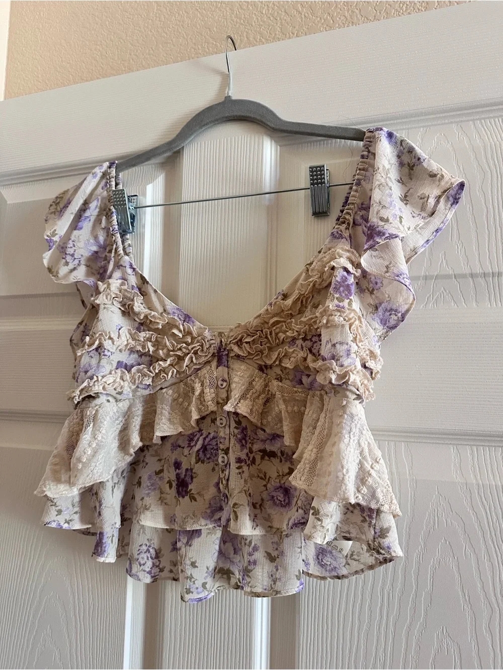Free People Lavender and Cream Floral Ruffle Set (Blouse and Skirt!)